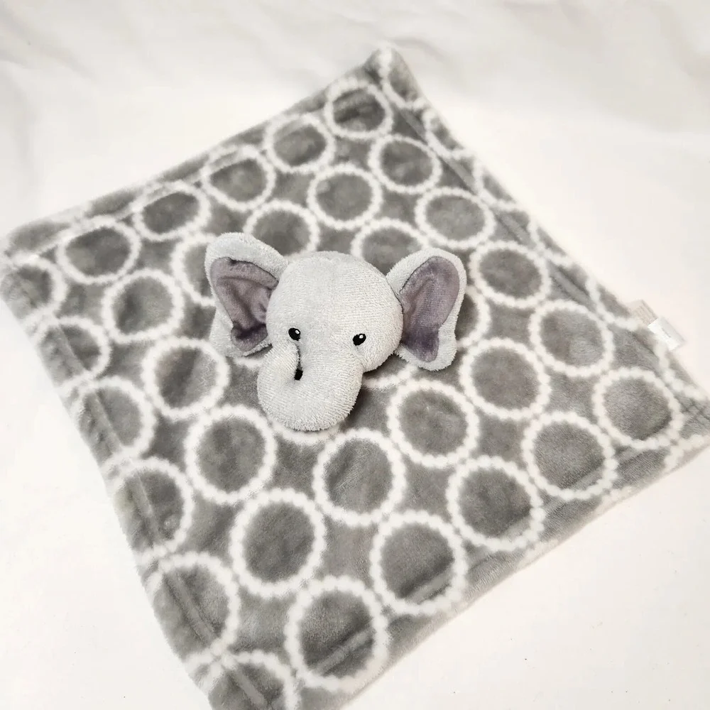 HB Hudson Baby Elephant Lovey Security Blanket Gray White Circle  12.5